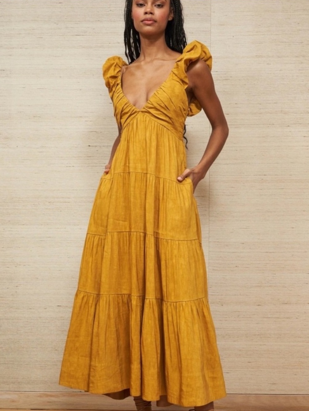 La Ligne Anais Midi Dress in Mustard